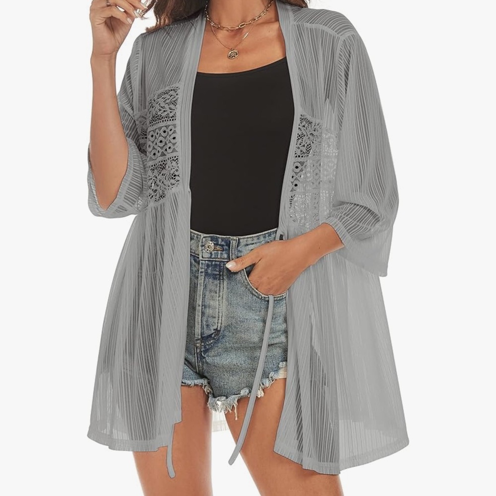 Zaful Gray Sheer Swim Coverup